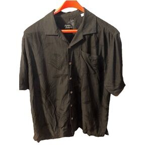Tommy Bahama Shirt Men XL Black Floral Pattern 100%‎ Silk Vacation